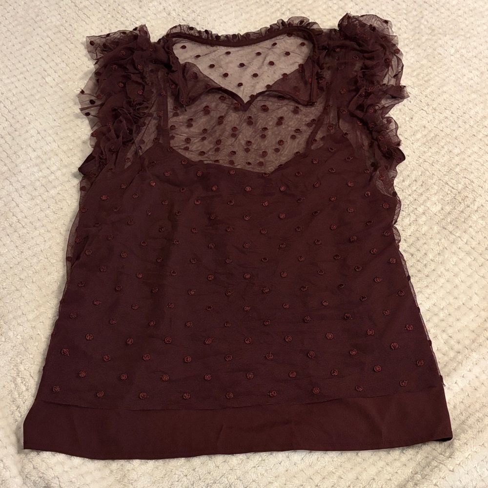 Old Navy Burgundy Sheer Ruffle Blouse